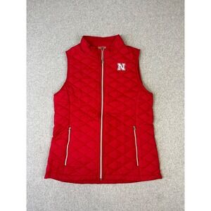University Of Nebraska Cornhuskers Puffer Vest Womens L Red Full Zip Colosseum
